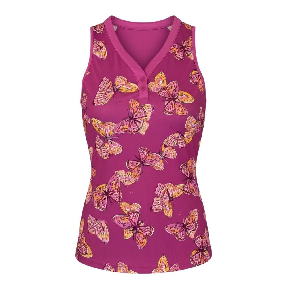 PGA Tour Sleeveless Butterfly Print Top~Size S~Purple Golf Tennis Tee L3 29
